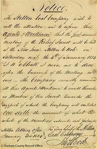 Notice of annual meeting of Hetton Colliery Relief Fund, 3 January 1834 (D/X 126/2) - © Durham County Record Office Notice of annual meeting of Hetton Colliery Relief Fund, 3 January 1834 (D/X 126/2) - © Durham County Record Office