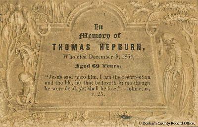 Funeral card for Thomas Hepburn, 9 December 1864(D/X 192/1) - © Durham County Record Office