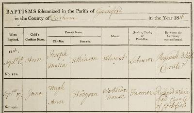 Gainford baptisms 1816 digital image Gainford baptisms 1816 digital image
