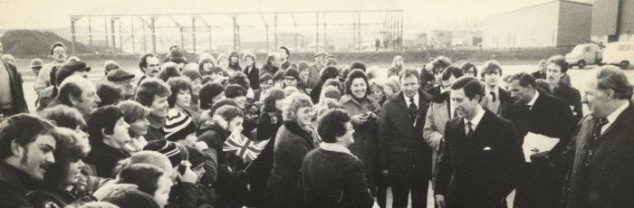 Prince Charles visiting Consett to open Derwentside Industrial Development Agency, 3 December 1982 (ND/De 73/14) - Copyright © Durham County Record Office Prince Charles visiting Consett to open Derwentside Industrial Development Agency, 3 December 1982 (ND/De 73/14) - Copyright © Durham County Record Office