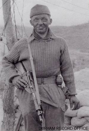 Corporal Cooper dressed for patrol, 1st Battalion DLI, Korea, late September 1952. Image © Durham Record Office (D/DLI 7/869/1(207))